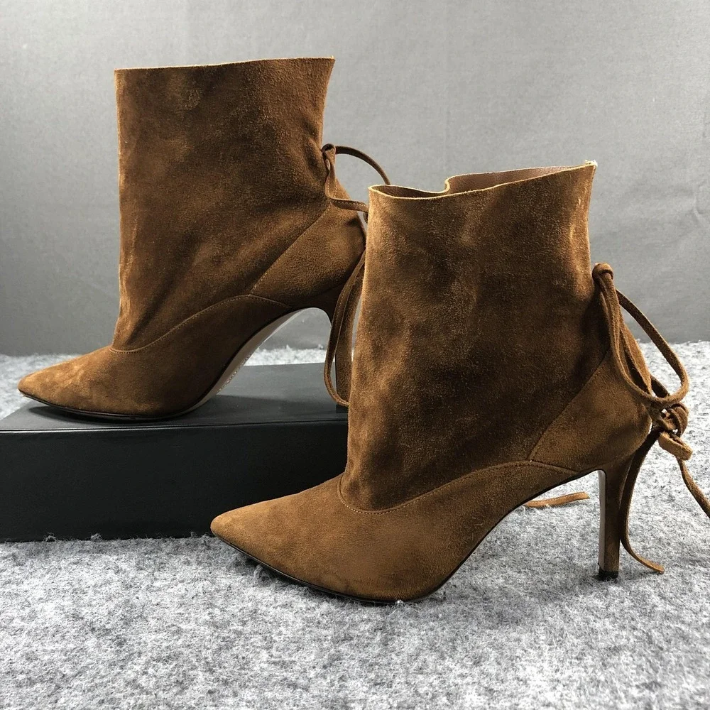 Marion Parke Toscana Boots Womens 7 Brown Suede Lace Up Stiletto Heel Designer